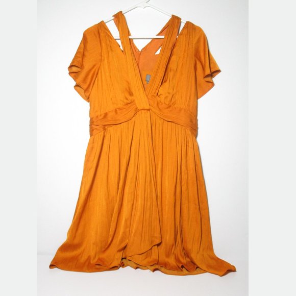 By Anthropologie Deep V-Neck Vibrant Mini Dress Orange Size 12 - Picture 5 of 12